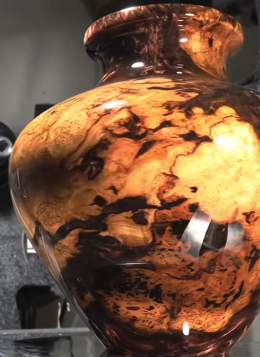 The finished burl and resin vase